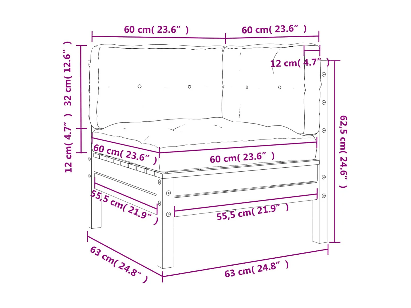 Cuscini per divano angolare da giardino 2 pezzi in pino massiccio cerato marrone
