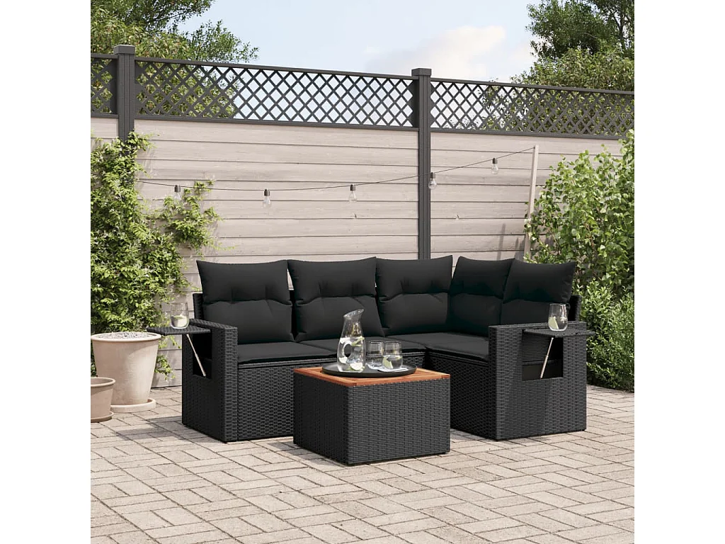 peças de móveis de jardim com almofadas de resina tecida preta