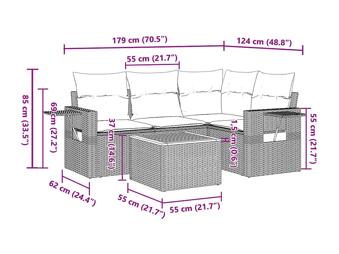 peças de móveis de jardim com almofadas de resina tecida preta