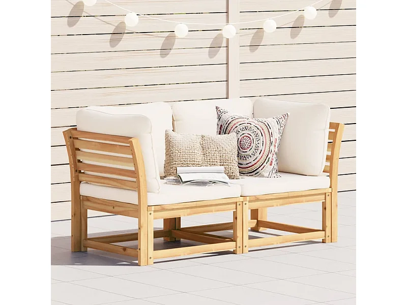 Gartensofa mit 2-Sitzer-Kissen aus massivem Akazienholz
