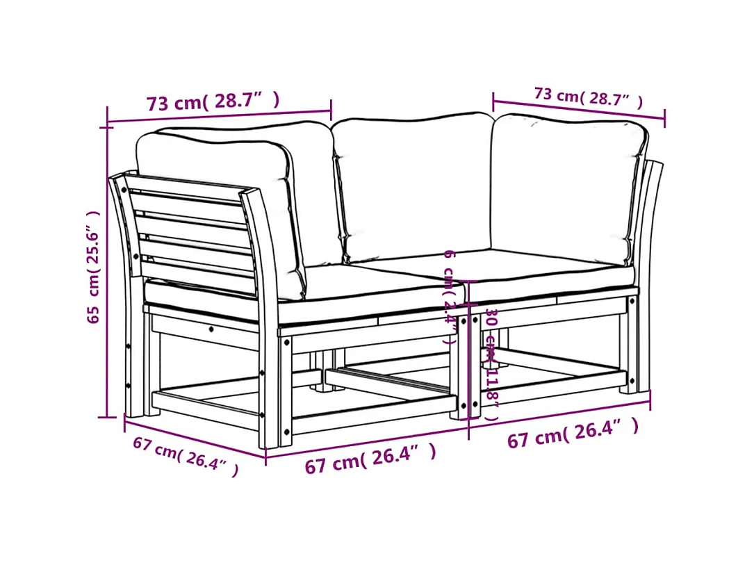 Gartensofa mit 2-Sitzer-Kissen aus massivem Akazienholz