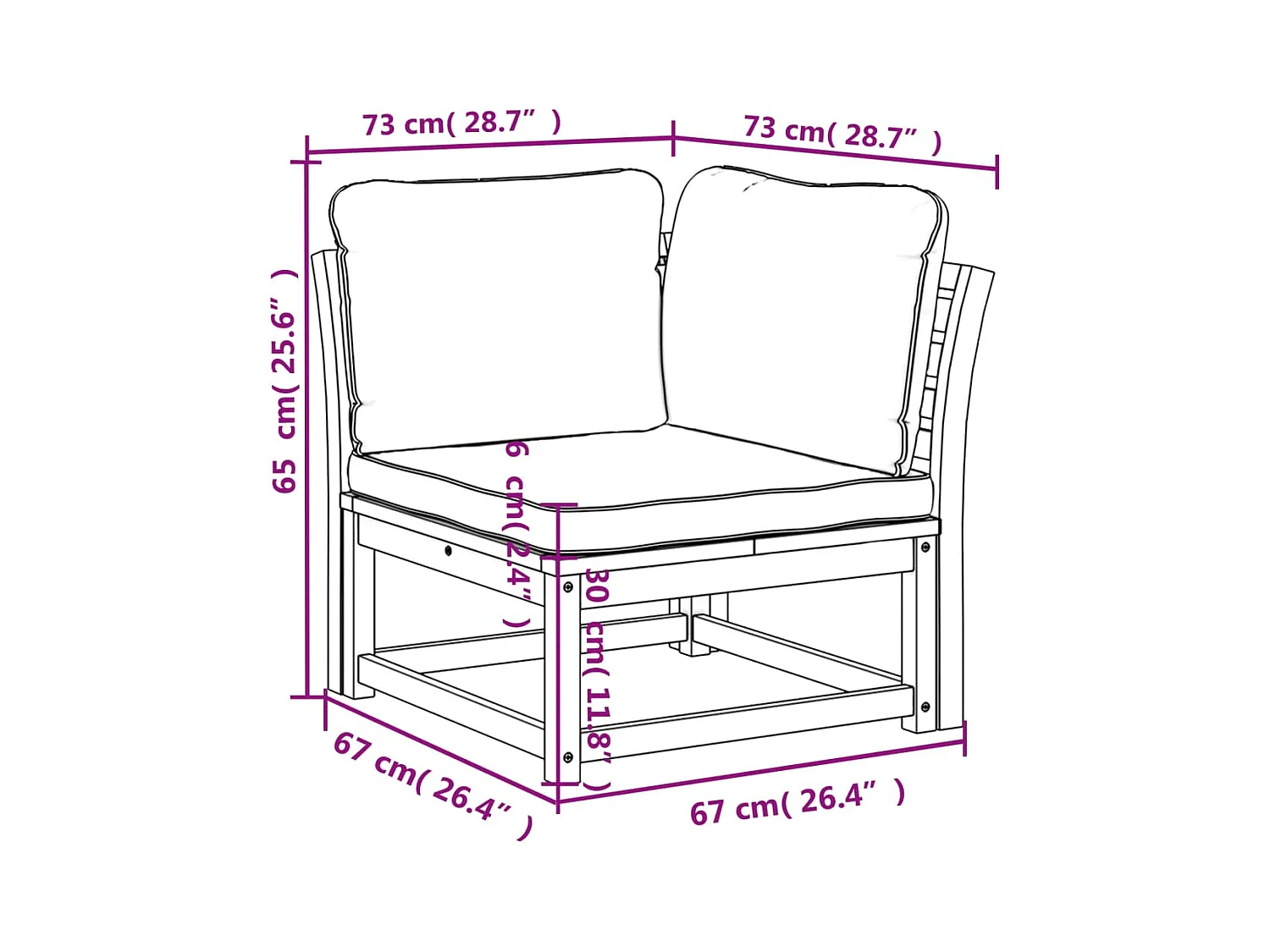 Gartensofa mit 2-Sitzer-Kissen aus massivem Akazienholz