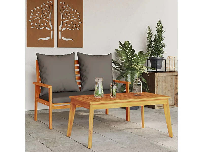 Conjunto de jardín con cojín de madera maciza de acacia.
