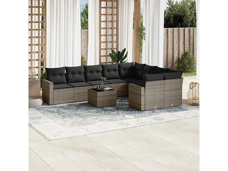 Móveis de jardim com almofadas 10 unidades de resina tecida cinza