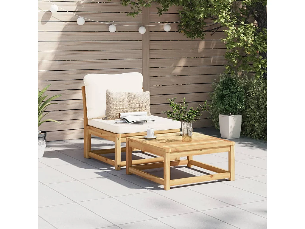 Salon de jardin avec coussins bois massif d'acacia