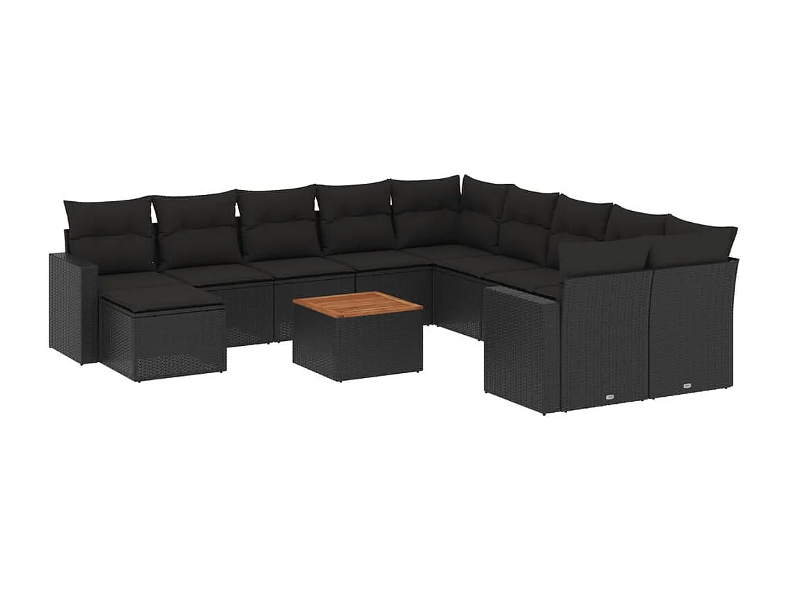 Salon de jardin 12 pcs avec coussins noir résine tressée
