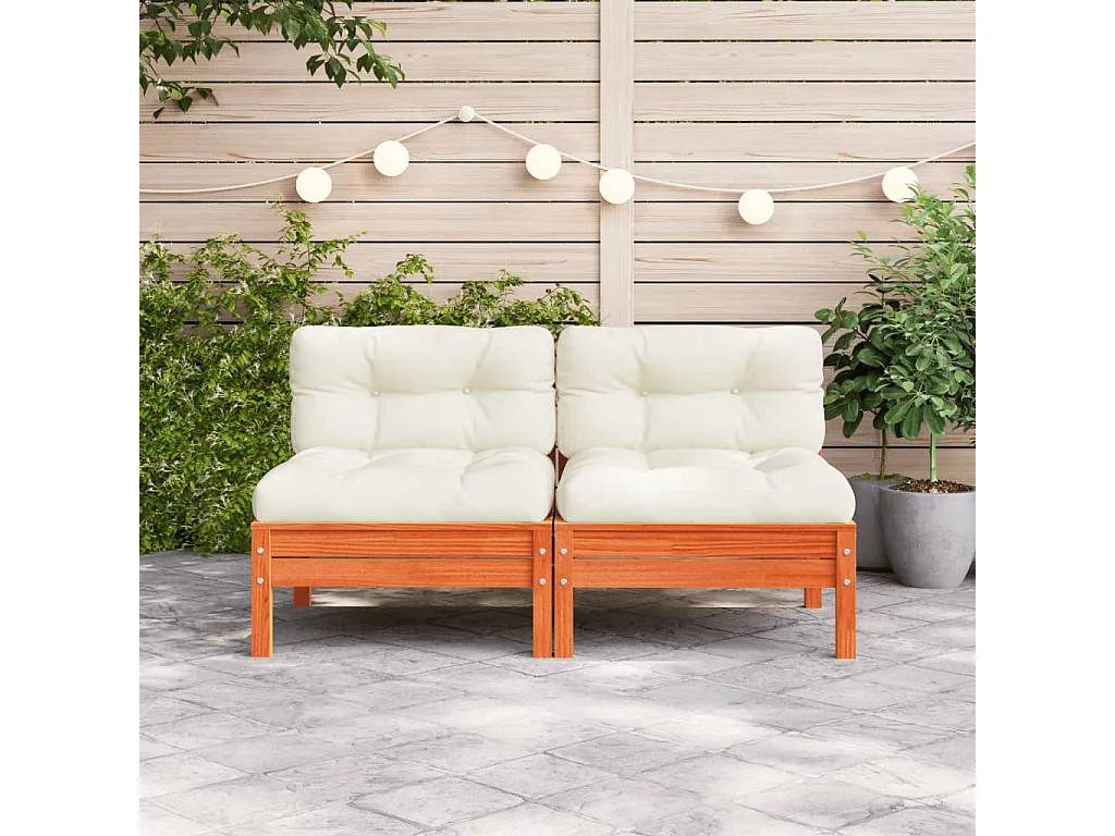 Canapé jardin sans accoudoirs coussins cire marron massif pin