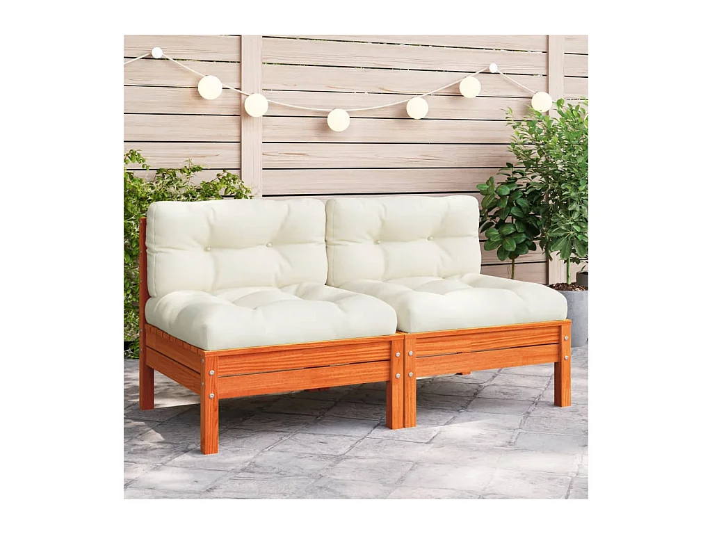 Canapé jardin sans accoudoirs coussins cire marron massif pin