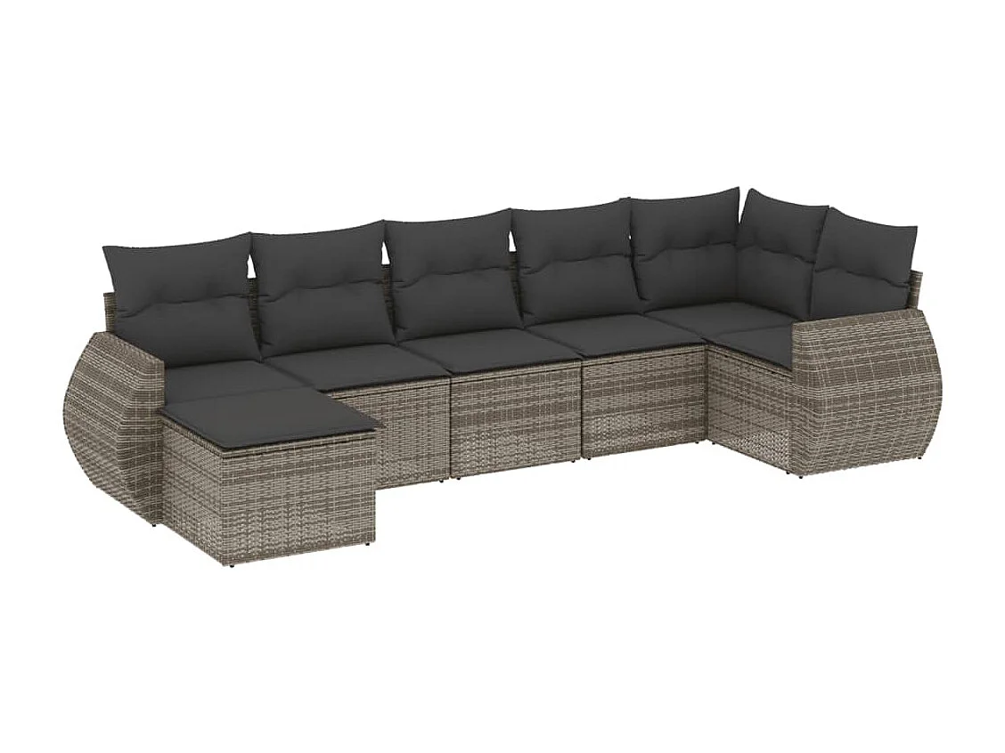 Gartenmöbel mit Kissen, 7 Stück, graues Kunstharzgeflecht