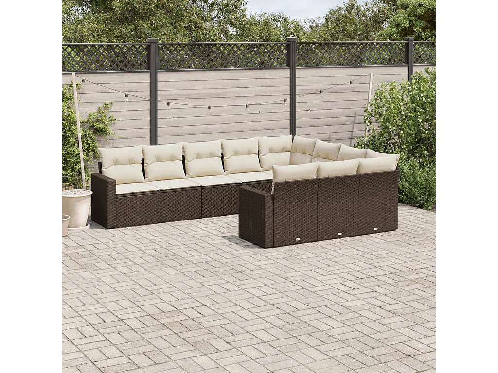 Salon de jardin 10 pcs avec coussins marron résine tressée