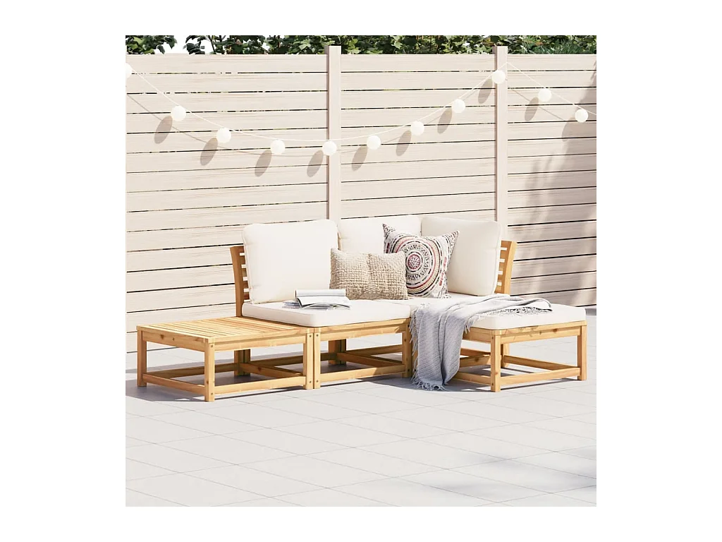 Salon de jardin 4 pcs avec coussins Bois d'acacia solide