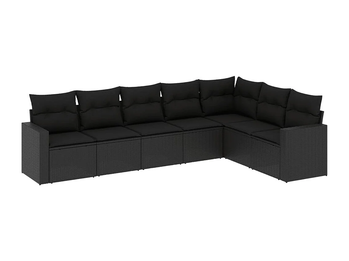 Salon de jardin 7 pcs avec coussins noir résine tressée