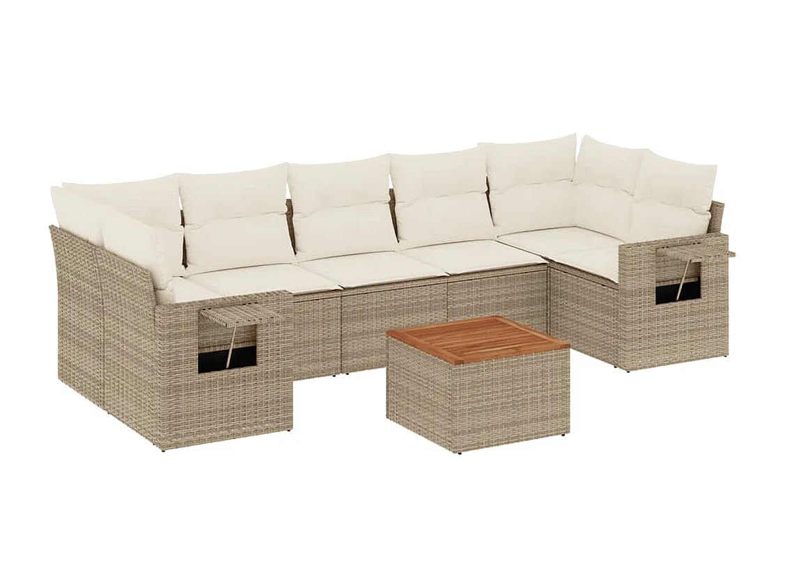 Salon de jardin avec coussins 8 pcs beige résine tressée