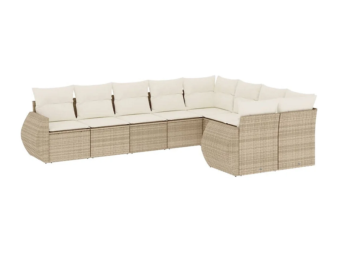 Móveis de jardim com almofadas 9 unidades de resina tecida bege