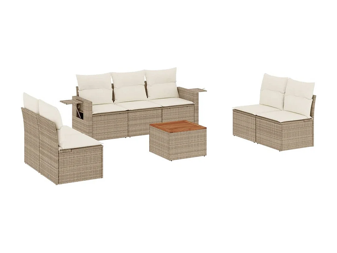 Salon de jardin avec coussins 8 pcs beige résine tressée