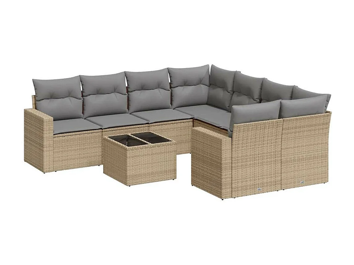Salon de jardin avec coussins 9 pcs beige résine tressée
