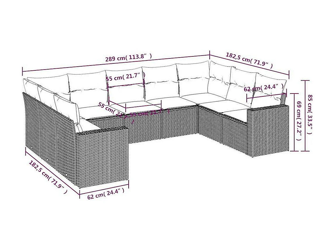 Gartenmöbel mit Kissen 9 Stück beige gewebtes Harz