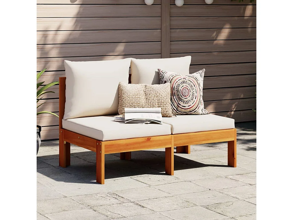 Canapé de jardin sans accoudoirs coussins 2 places bois acacia