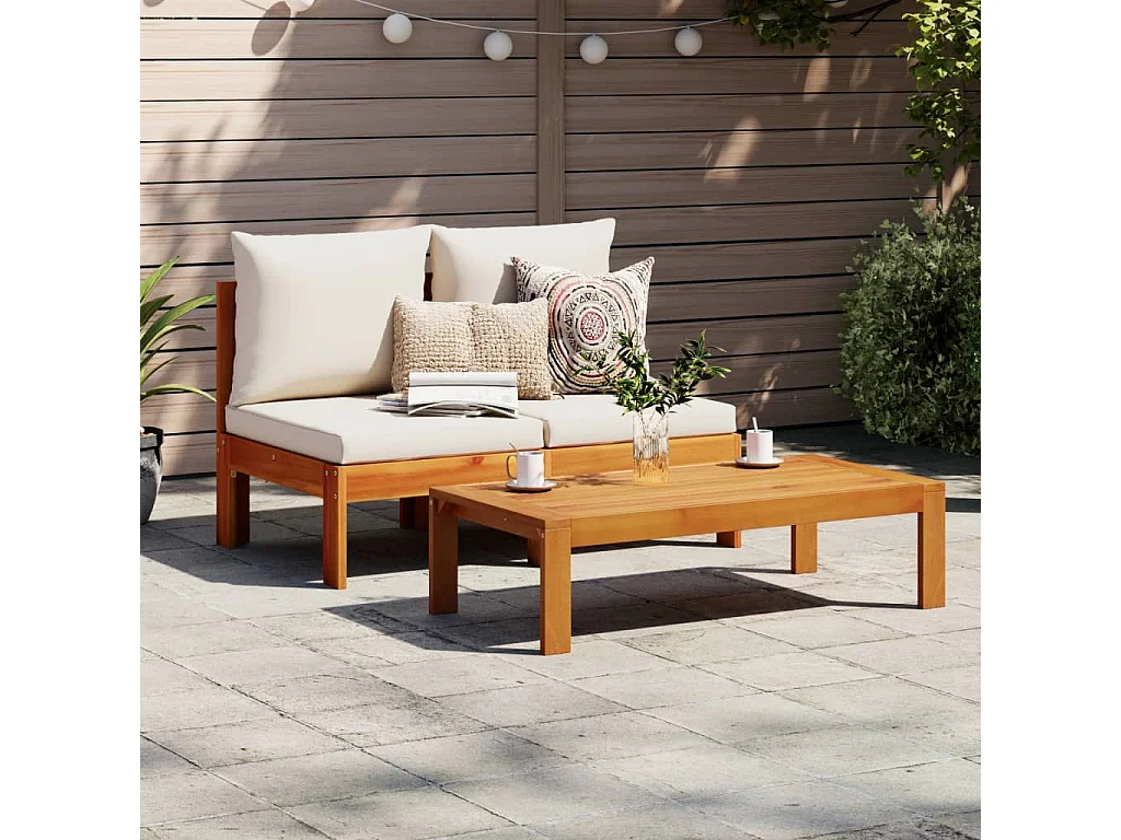 Canapé de jardin sans accoudoirs coussins 2 places bois acacia