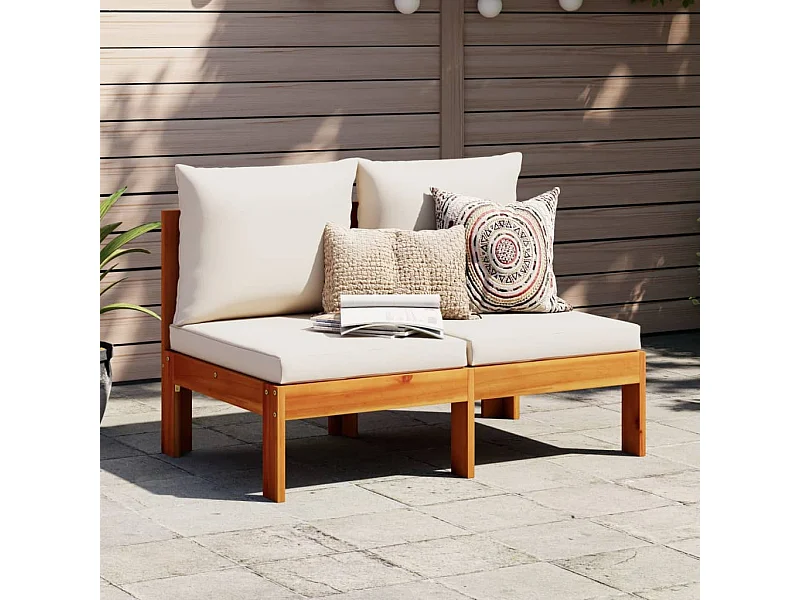 Canapé de jardin sans accoudoirs coussins 2 places bois acacia