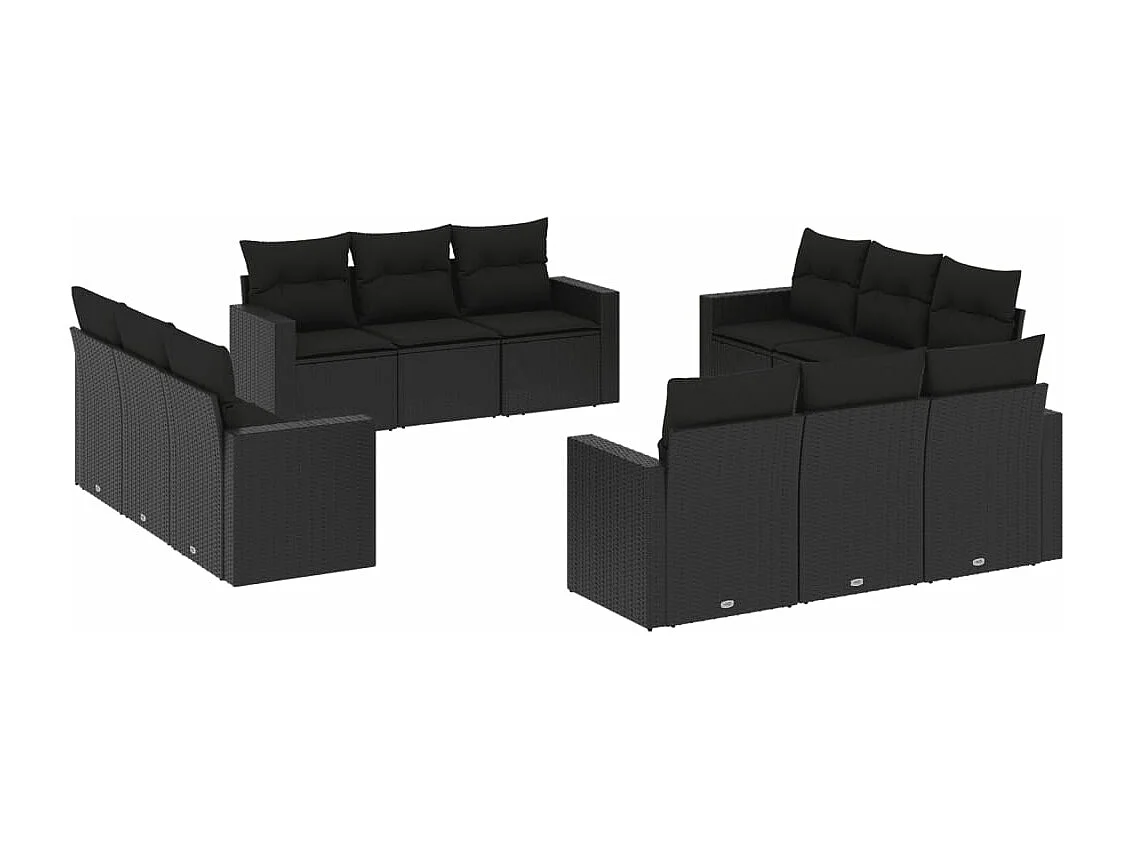 Salon de jardin 12 pcs avec coussins noir résine tressée