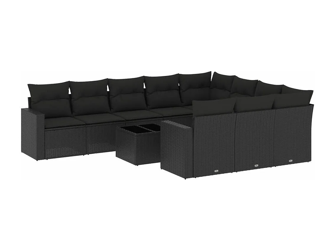 Salon de jardin 11 pcs avec coussins noir résine tressée
