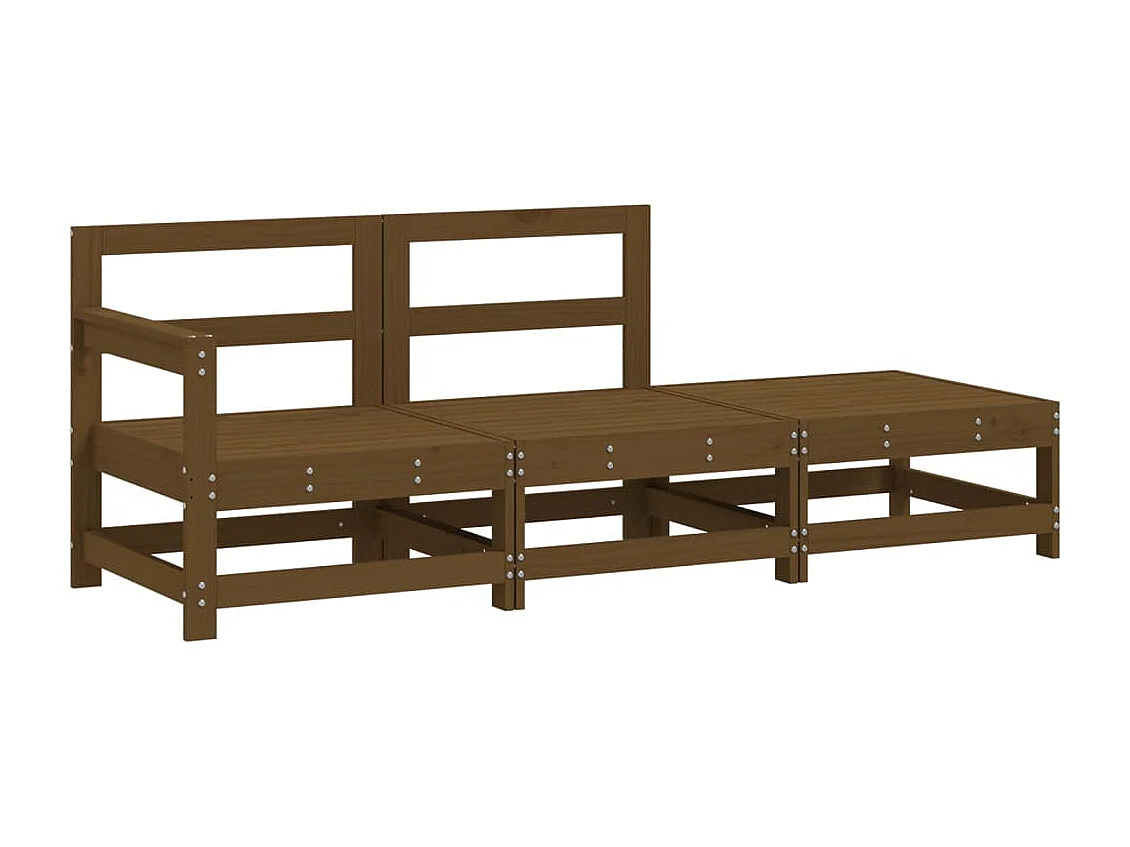 Salon de jardin 3 pcs marron miel bois de pin massif