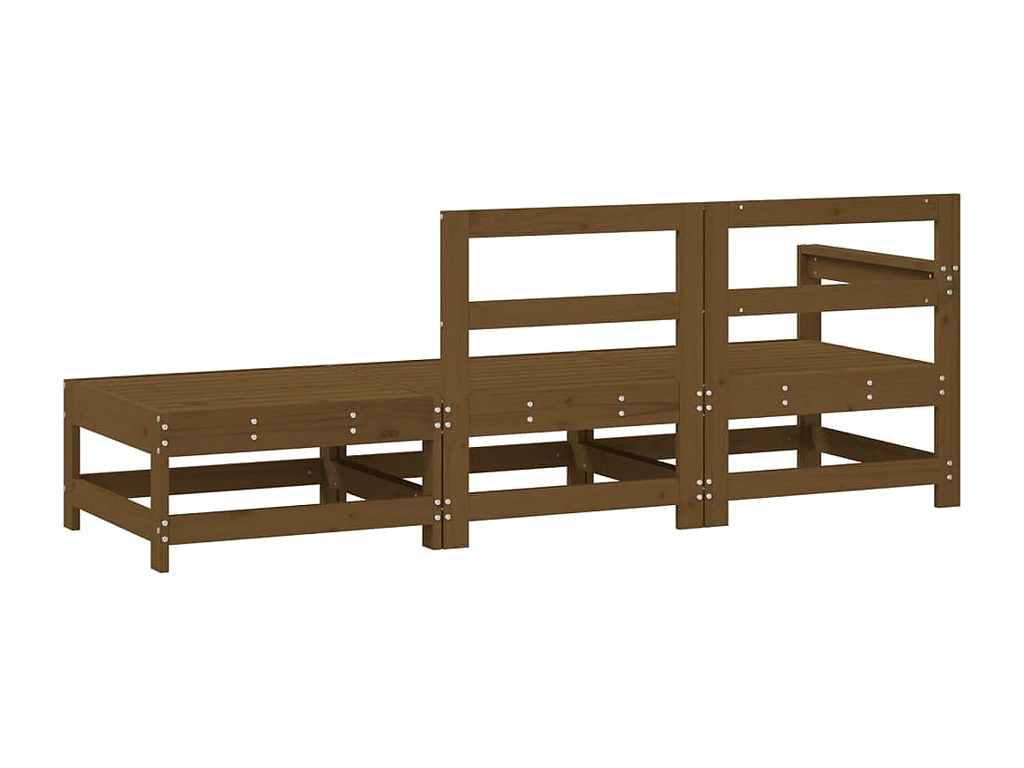 Salon de jardin 3 pcs marron miel bois de pin massif