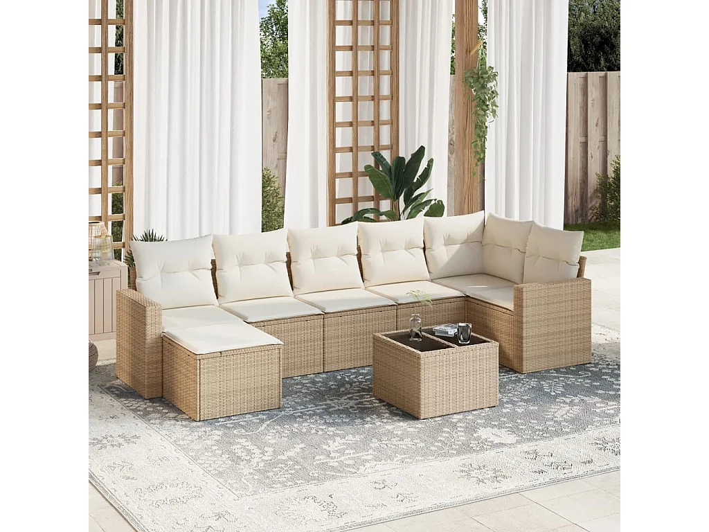 Gartenmöbel mit Kissen 8 Stück beige geflochtenes Harz