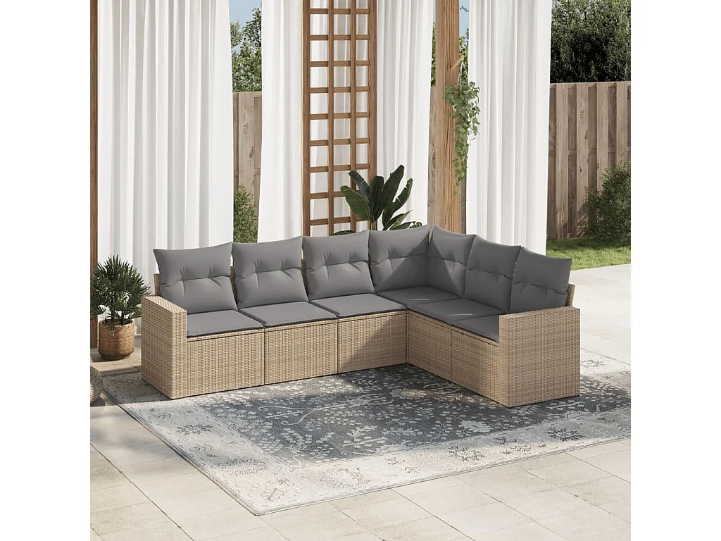 Salon de jardin avec coussins 6 pcs beige résine tressée