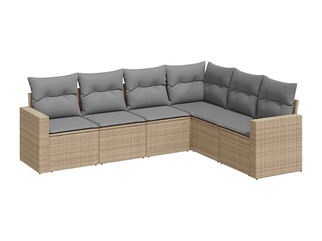 Salon de jardin avec coussins 6 pcs beige résine tressée