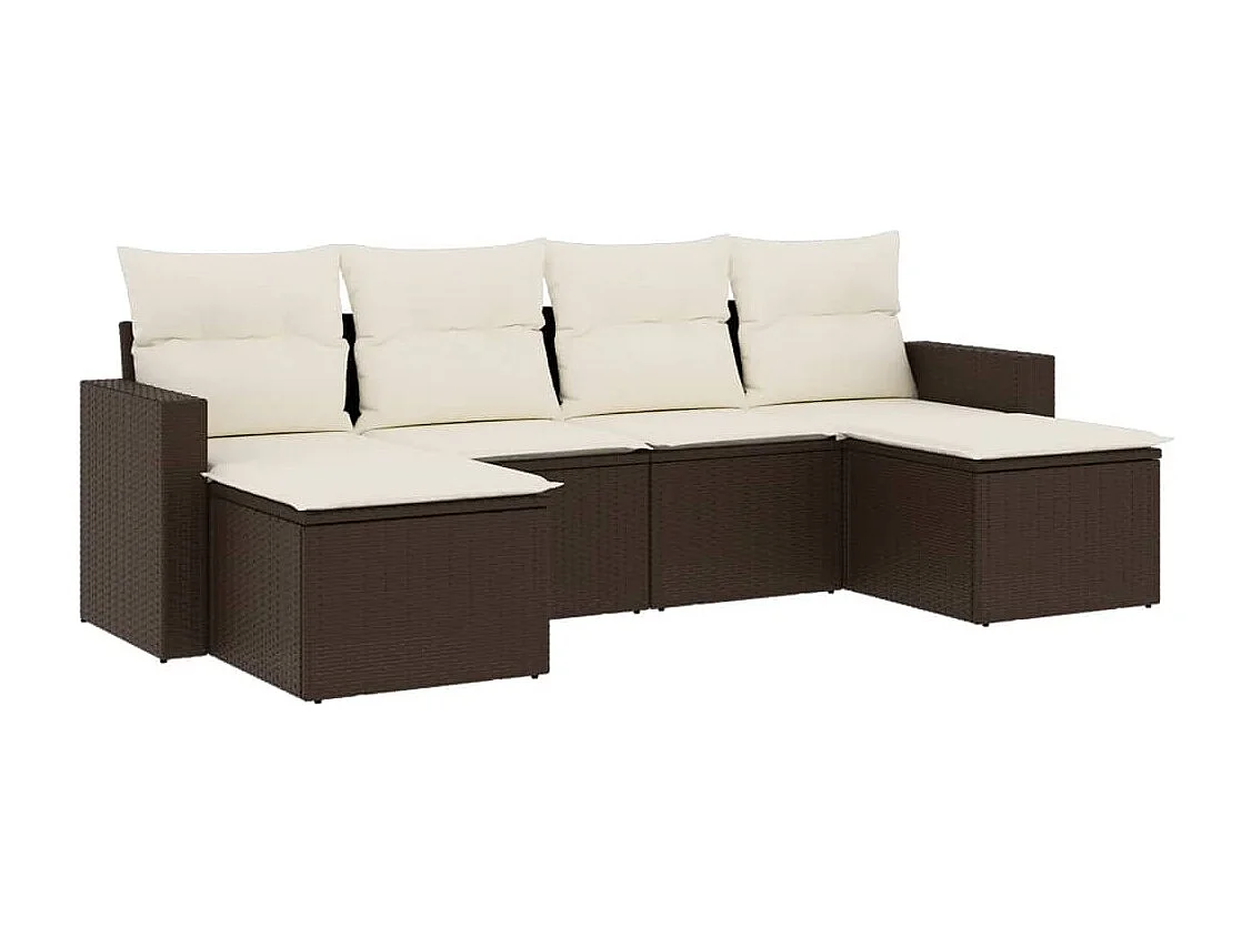 Mobile da giardino con cuscini 6 pz in resina intrecciata marrone