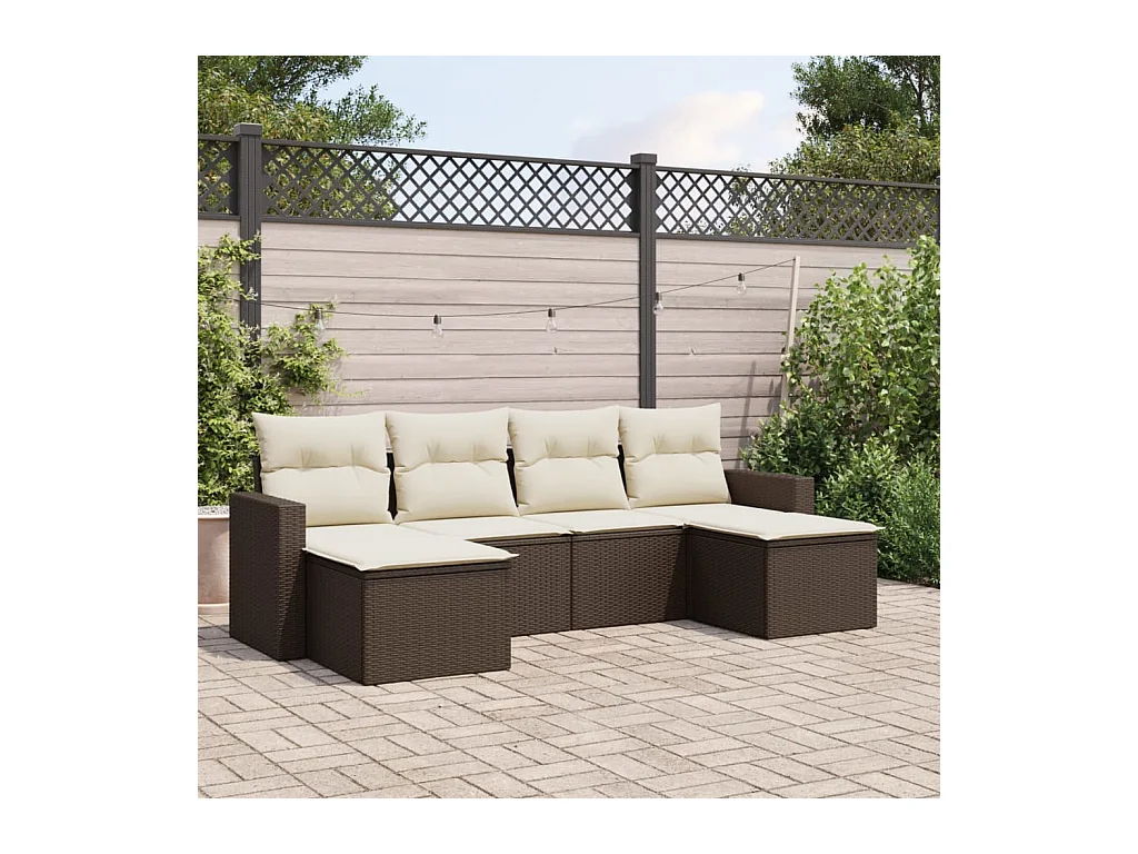 Salon de jardin avec coussins 6 pcs marron résine tressée