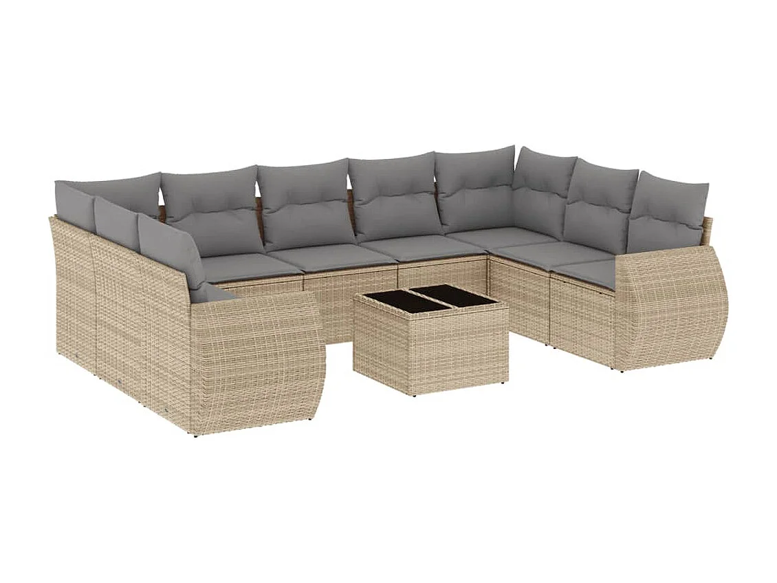Gartenmöbel mit Kissen 10 Stück beige gewebtes Harz