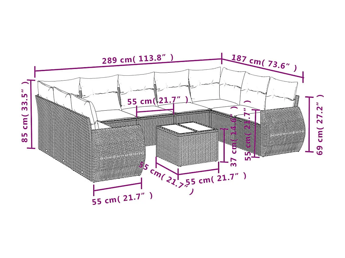Gartenmöbel mit Kissen 10 Stück beige gewebtes Harz