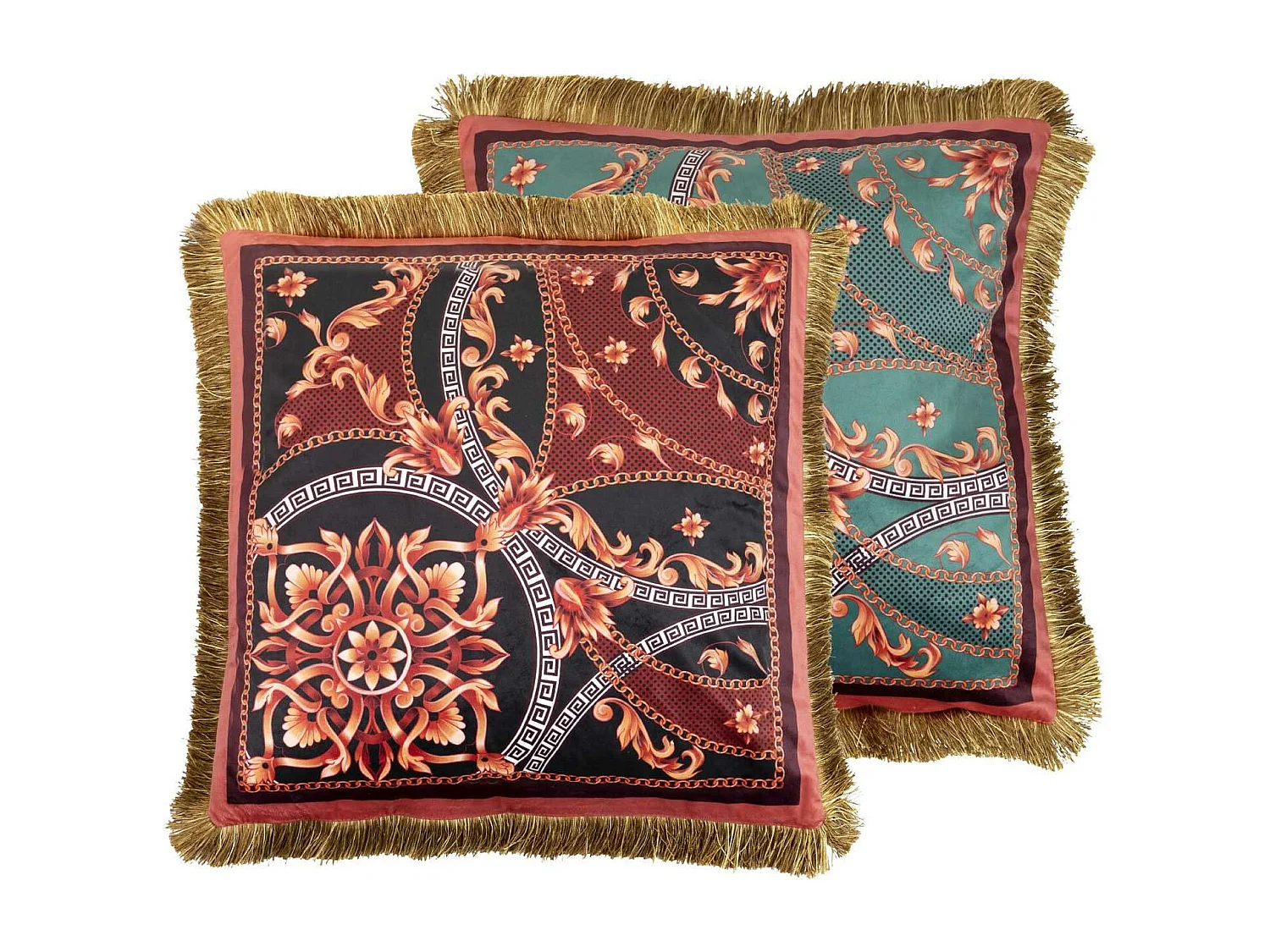 Cojin Velvet Relleno Plumas Con Flecos 60x13x60 Cm