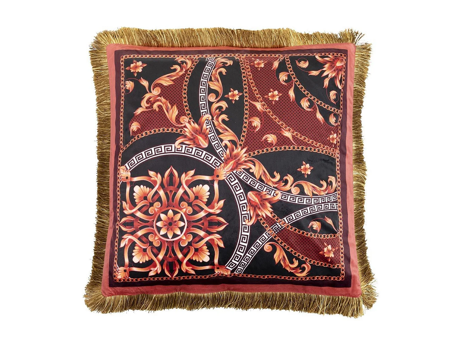 Cojin Velvet Relleno Plumas Con Flecos 60x13x60 Cm