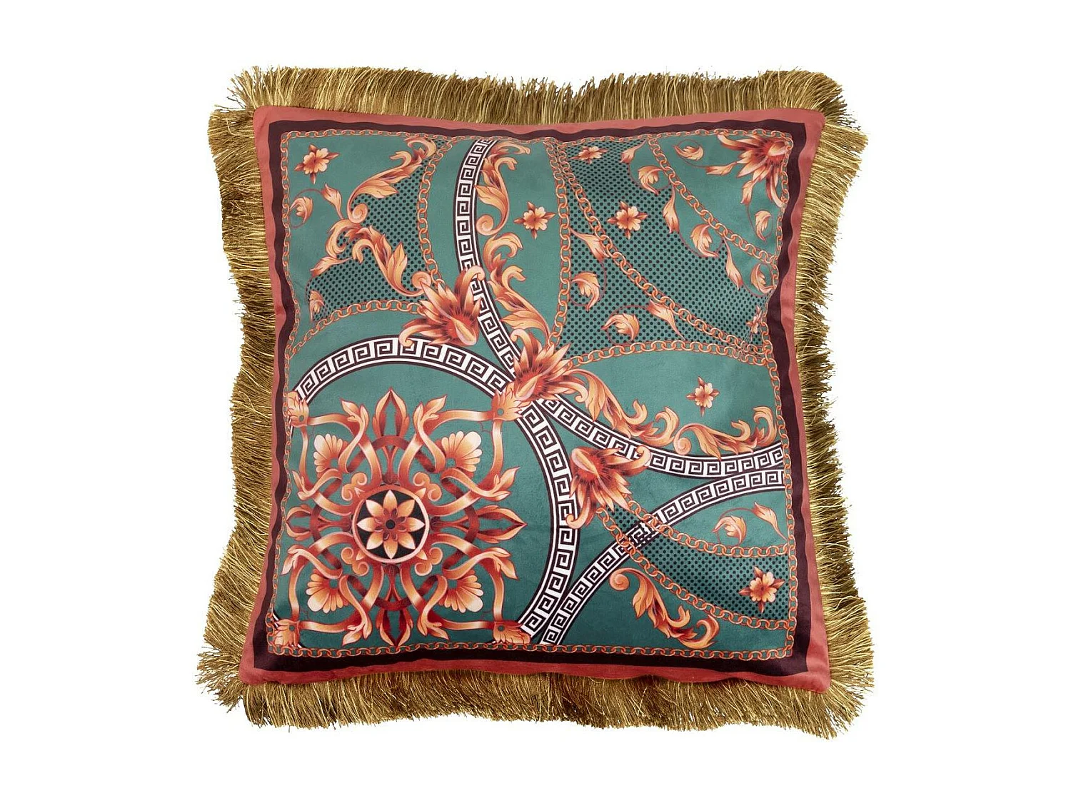 Cojin Velvet Relleno Plumas Con Flecos 60x13x60 Cm