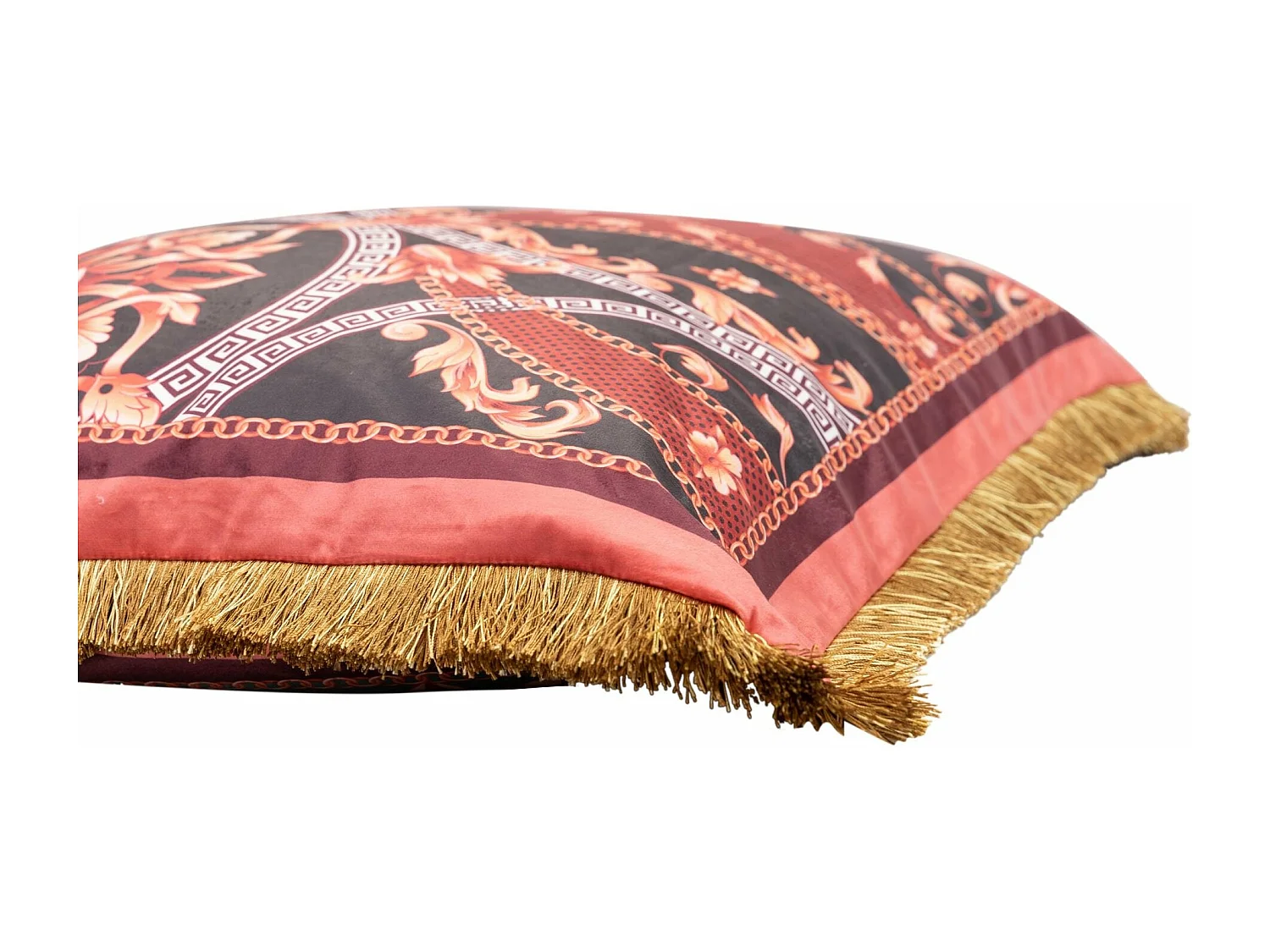 Cojin Velvet Relleno Plumas Con Flecos 60x13x60 Cm