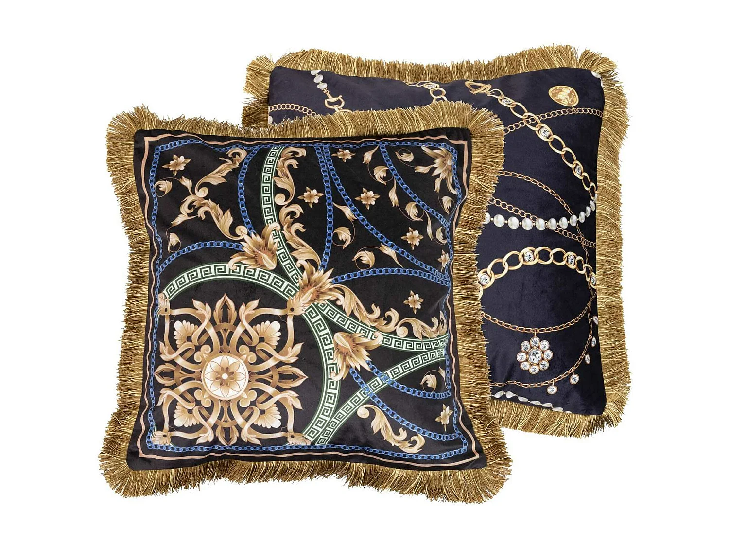 Cojin Velvet Relleno Plumas Con Flecos 60x13x60 Cm