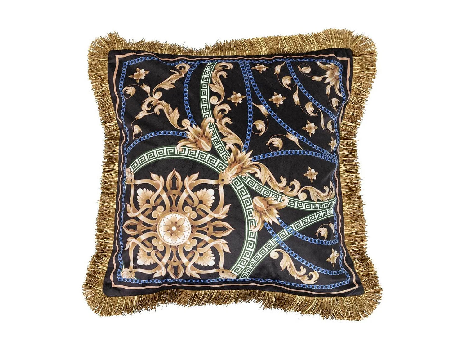 Cojin Velvet Relleno Plumas Con Flecos 60x13x60 Cm