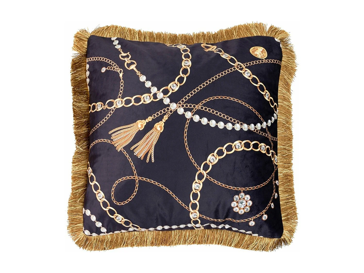 Cojin Velvet Relleno Plumas Con Flecos 60x13x60 Cm