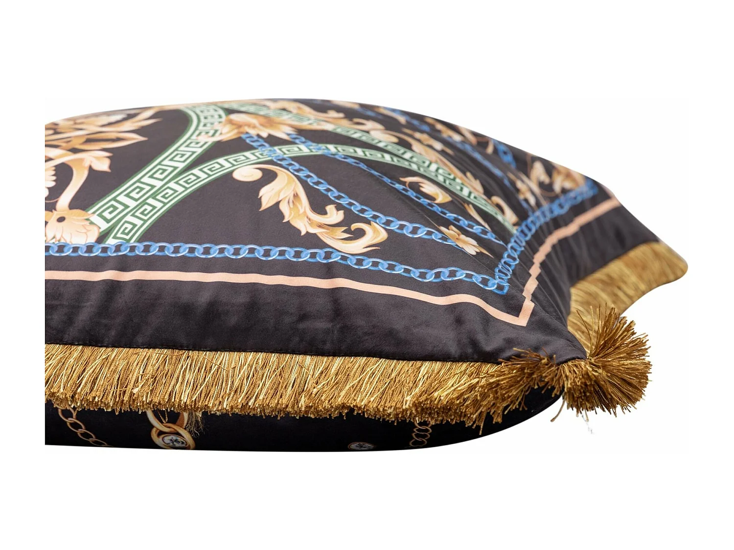 Cojin Velvet Relleno Plumas Con Flecos 60x13x60 Cm