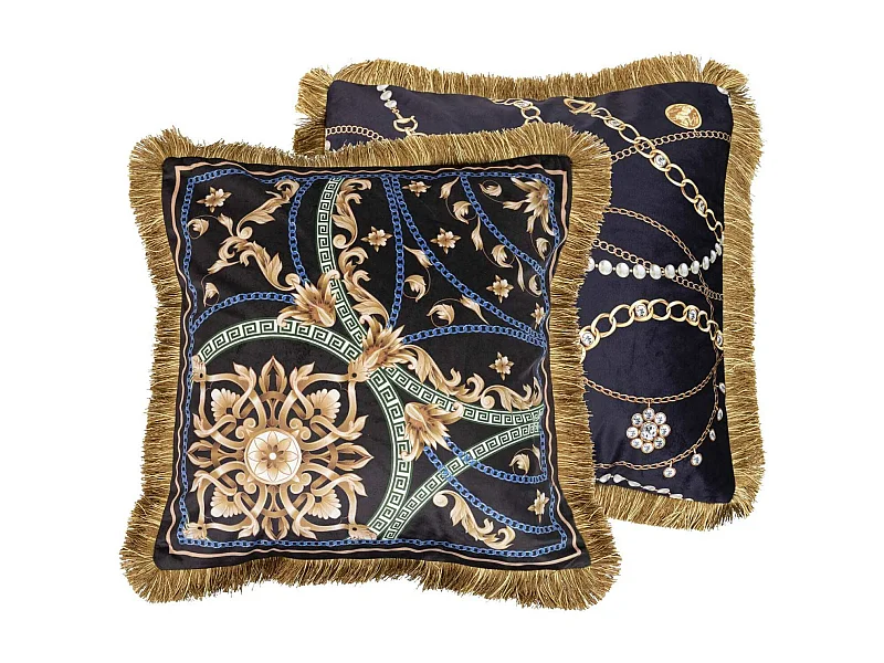 Cojin Velvet Relleno Plumas Con Flecos 60x13x60 Cm