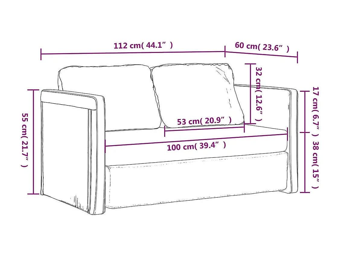 Sofá-cama sem pés 112x174x55 cm tecido preto