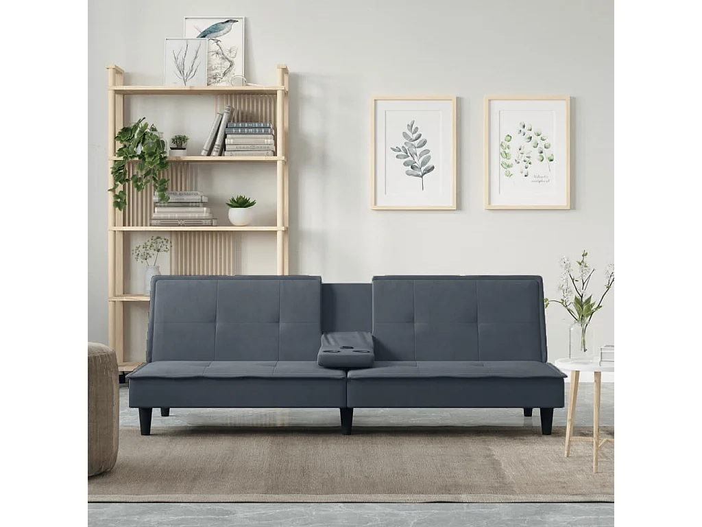 Schlafsofa mit Getränkehaltern Dunkelgrau Samt