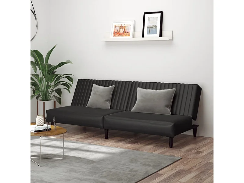 Sofá-cama de 2 lugares couro artificial preto
