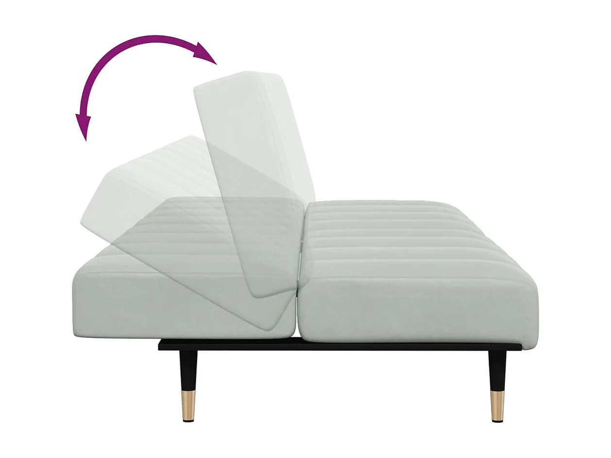 Sofá-cama 2 lugares c/ apoio de pés veludo cinza-claro