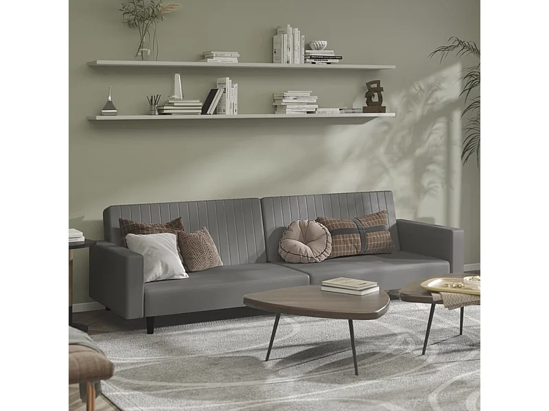 Sofá-cama de 2 lugares couro artificial cinzento
