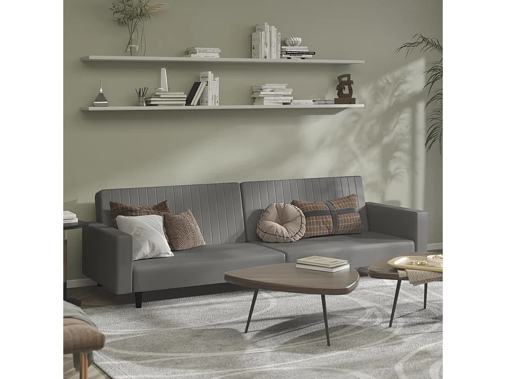 Sofá-cama de 2 lugares couro artificial cinzento